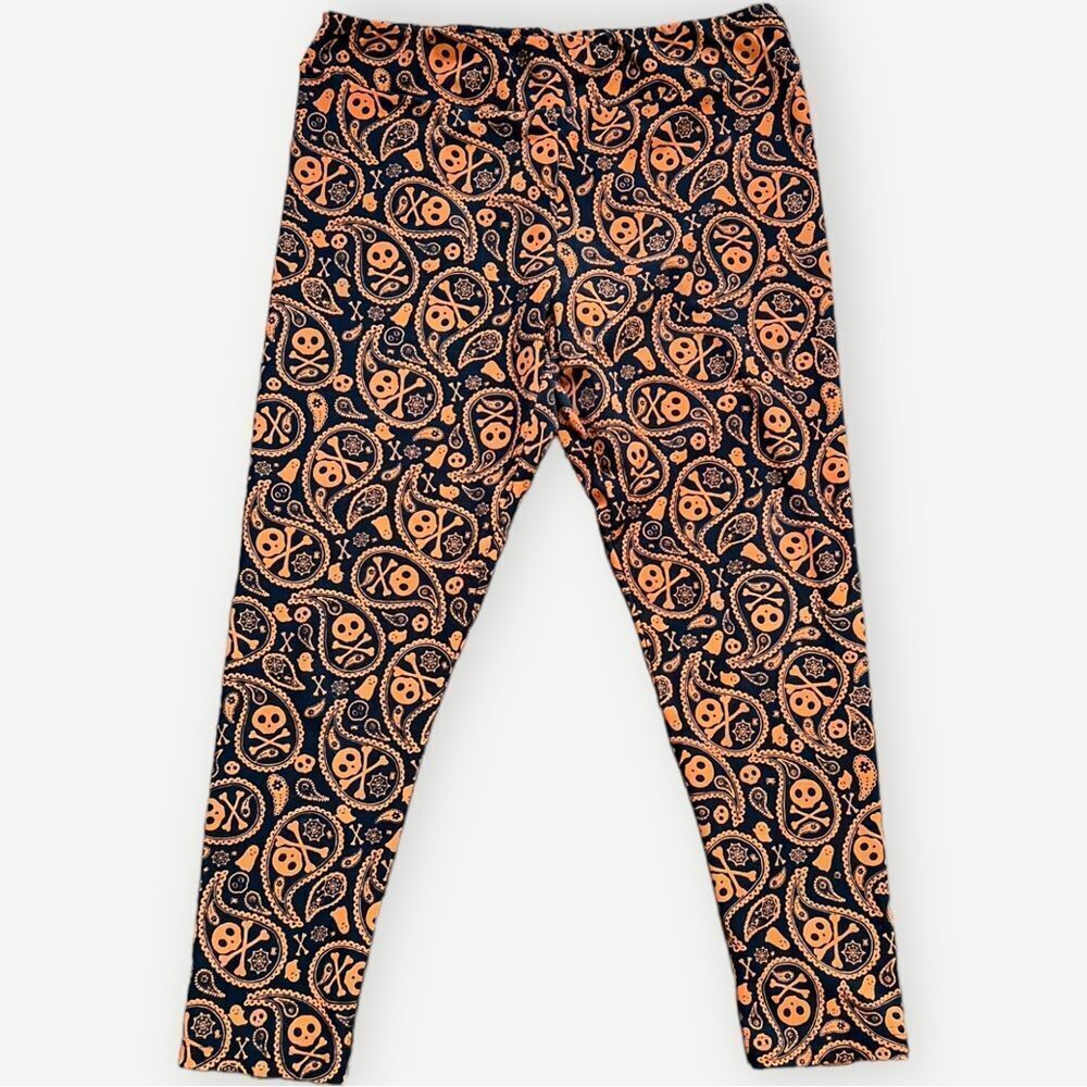 Faded Glory Orange & Black Halloween Print Leggings. XL. 16-18. 16. 18.